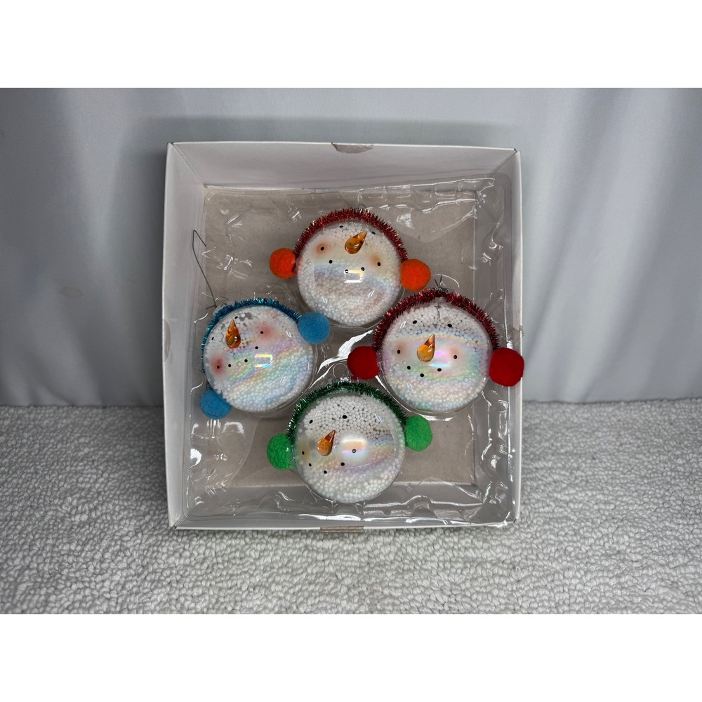 Target 2009 Snowman Christmas Ornaments Iridescent Glass Set of 4 Earmuffs 3in